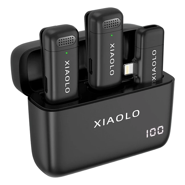Micrófono inalámbrico lavalier Xiaolo para iPhone/iPad - Estuche de carga de 10h - Cancelación de ruido - Grabación de audio clara - Vlog/Youtube/Entrevistas