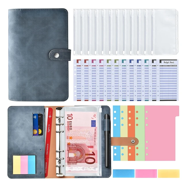 Aiqinu Raccoglitore di Bilancio A6 in Pelle PU - 12 Fogli Trasparenti, 12 Fogli di Budget, 5 Divisori - Casa, Ufficio, Scuola