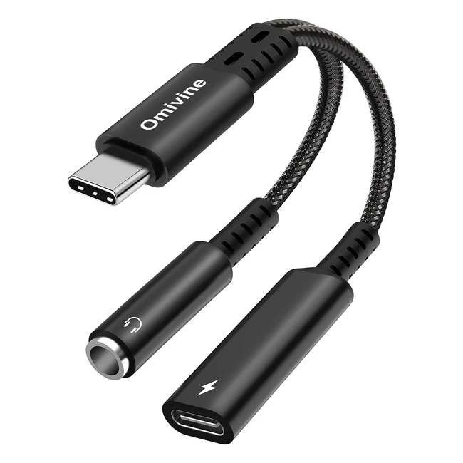 USB C to 3.5mm Jack and Charger Adapter - Type C PD 60W Fast Charging - High-Fidelity Sound - Black