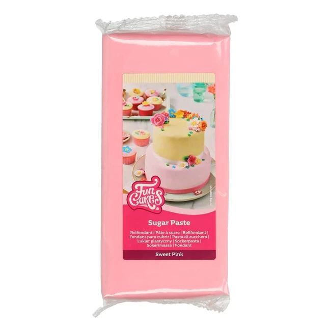 Funcakes Pasta di Zucchero Sweet Pink - Facile da Usare - Liscia, Flessibile, Morbida e Pieghevole - Halal, Kosher e Senza Glutine - 1000g