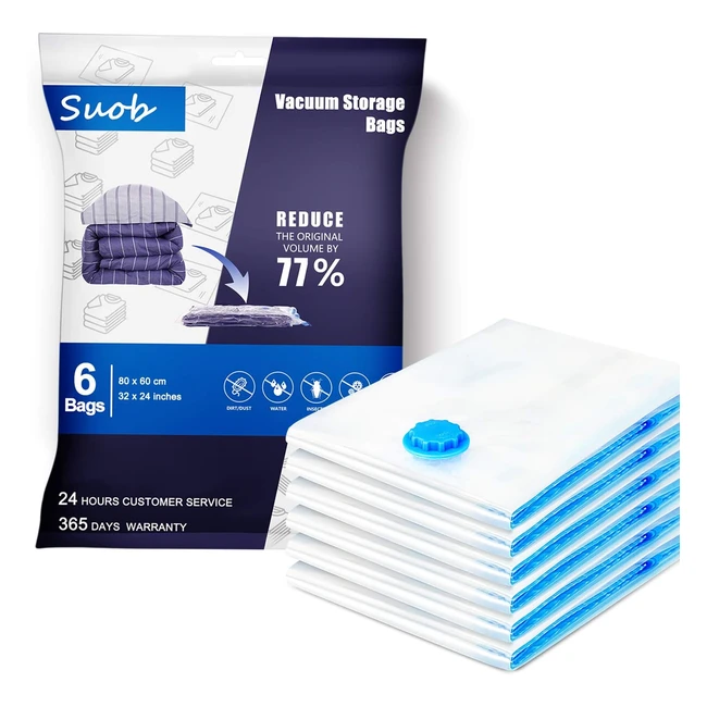 Eco-Friendly Vacuum Storage Bags - Large 6-Pack, Ideal for Bedding, Pillows, Clothes - #1 Space-Saving Solution