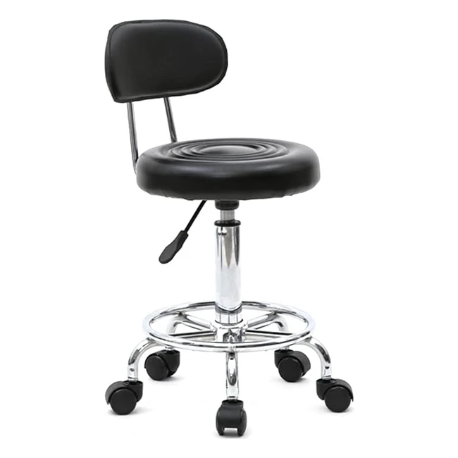 Tabouret de bureau avec dossier, roulettes et rotation 360° - Noir