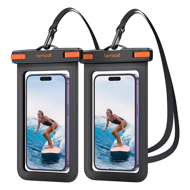 Lot de 2 pochettes étanches pour téléphone Lamicall IPX8 - Pour iPhone 14 13 12 Huawei Samsung - Sac étanche avec corde amovible et réglable