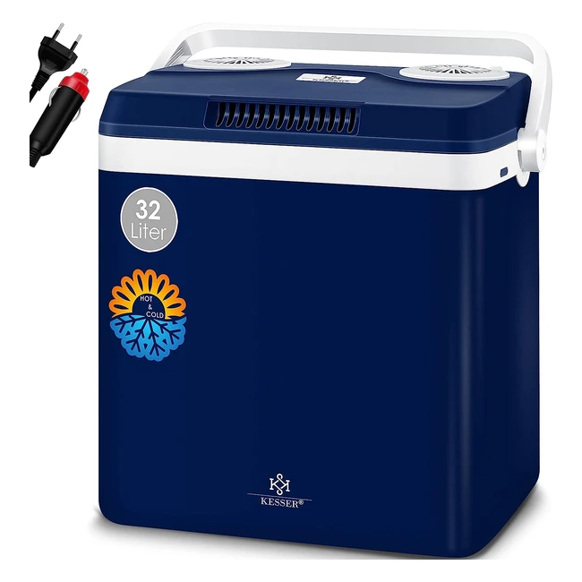 Kesser 32L Kühltasche kühlt und wärmt, Thermoelektrische Kühlbox 12V und 230V Mini-Kühlschrank für Auto und Camping, EEK E, Marineblau
