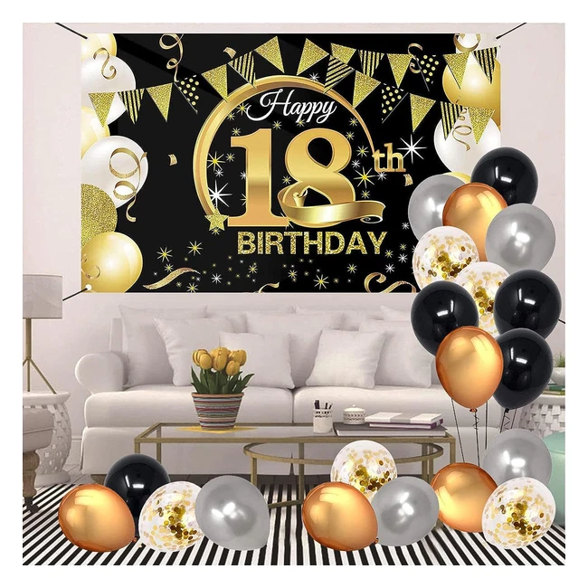 Vegcoo 18 Decorazione Feste Compleanno Oro Nero - 180x120cm - 20 Palloncini - Festa 18 Anni Uomo Donna