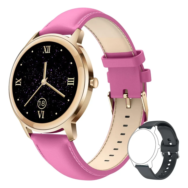 Montre Connectée Femme Sport Watch Étanche IP67 - Fonction Féminine - Tensiomètre, Oxymètre, Sommeil, Cardiofréquencemètre, Podomètre - Fitness - Ronde Rose Red