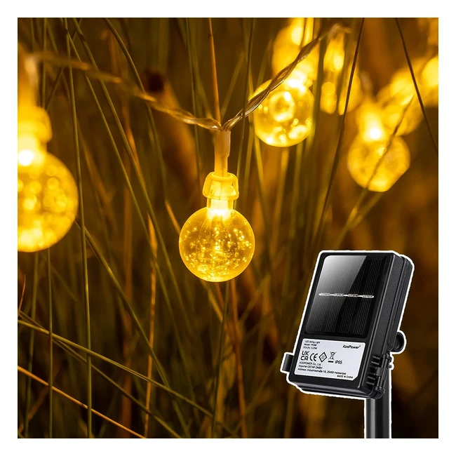 Koopower 20ft Solar Fairy Lights - 30LED Crystal Balls - Waterproof Decorative Lights for Home Garden - Extra AA Battery Slot - Warm White