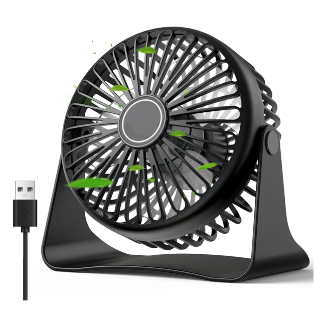 Ventilateur de table USB Galros - Mini ventilateur silencieux avec 3 vitesses réglables - Rotation 360° - Portable pour maison, bureau, chambre, extérieur