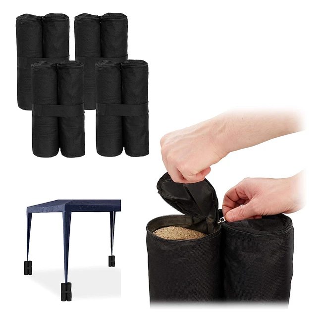 Peso para Carpa Relaxdays 10kg - Set de 4 - Rellenable con Arena - Negro