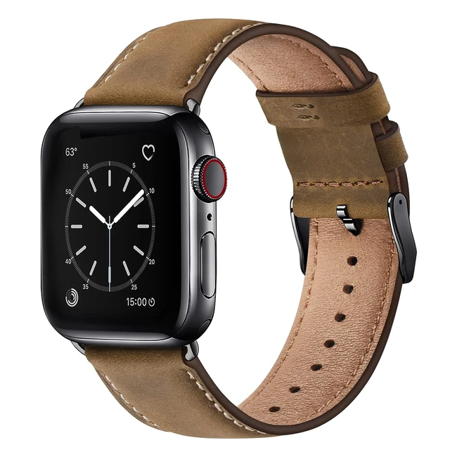 Bracelet Apple Watch en cuir véritable compatible 40mm 41mm 38mm - Série 8 7 6 5 4 3 2 1 - Semarron/Noir