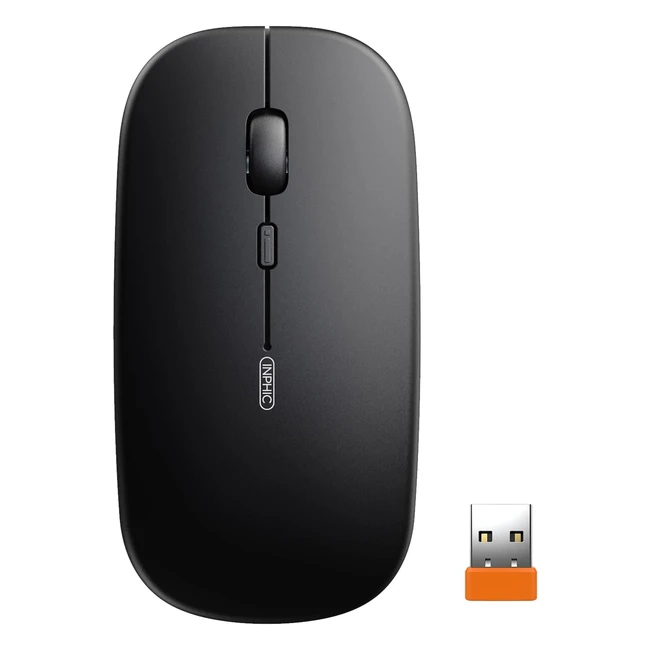 Souris sans fil rechargeable Inphic, ultra mince, 1600 DPI, pour ordinateur portable, PC, Mac - Noir