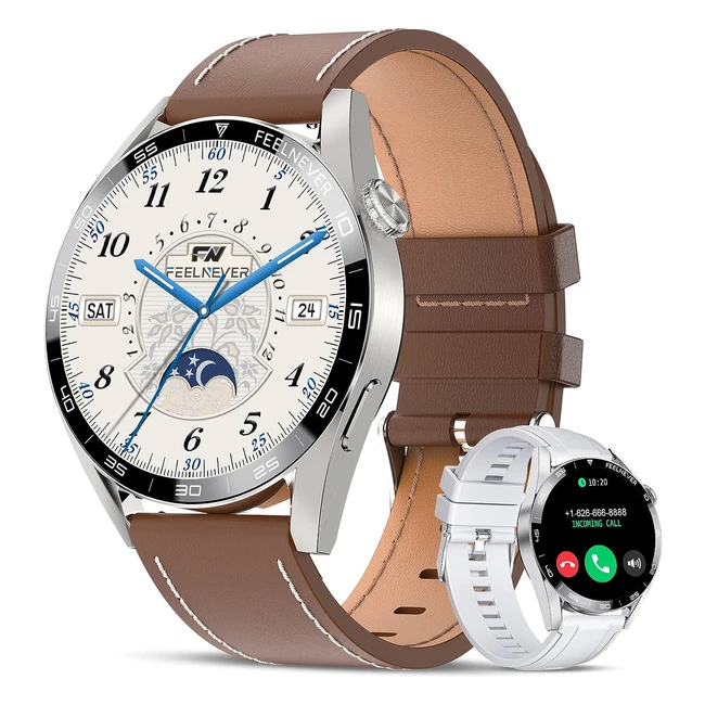 Montre Connectée Homme Feelnever avec Appel Bluetooth - Smartwatch Homme avec Fréquence Cardiaque - 9 Modes Sportifs - Étanche - Podomètre - iOS Android - Marron 46mm