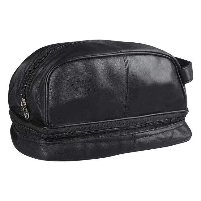 Large Genuine Leather Travel Toiletry Bag - RAS 3530 Black
