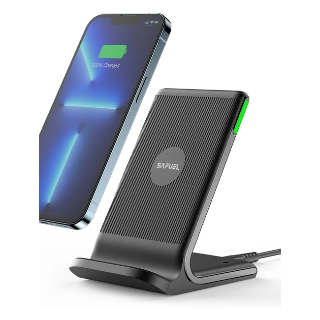 Safuel Wireless Charger Phone Stand 15W - Fast Charging Holder for iPhone, Samsung, Google - Sleep-Friendly Light
