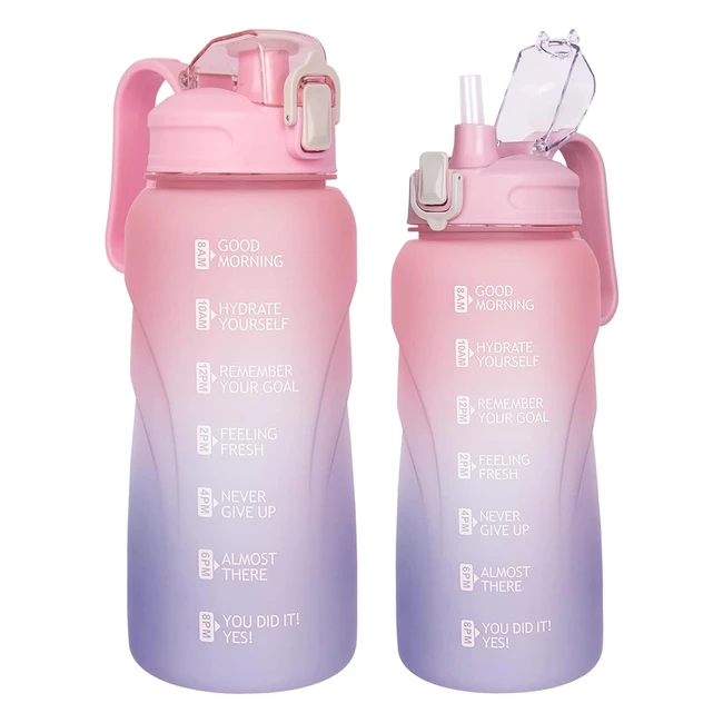 Motivational Water Bottle with Straw - justfwater 2L - BPA Free - Fitness Gym