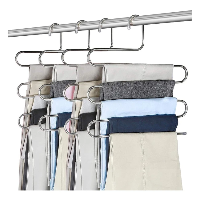 Zriey 4 Pack Trouser Hangers - Space Saving, Non-Slip, Multi-Function Pant Hanger