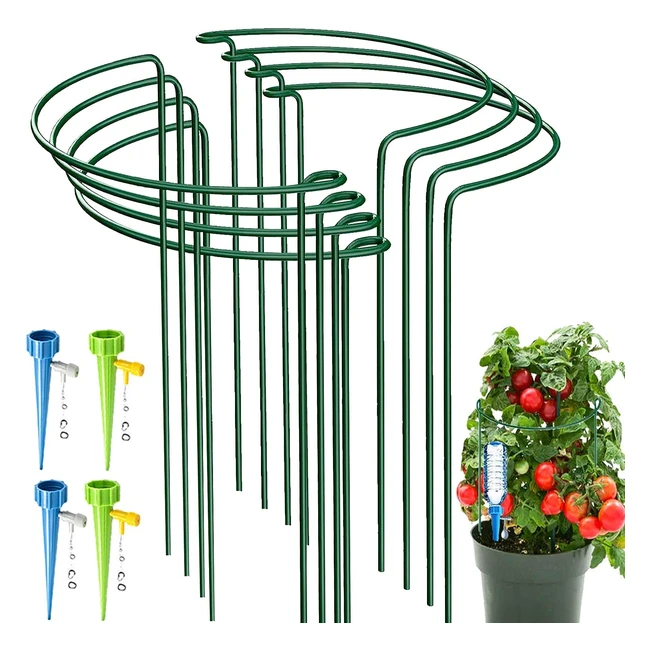 8 Pack Half Round Garden Plant Support Stakes - Metal Bow Type Flower Supports - Self Watering Spikes - 25x40cm