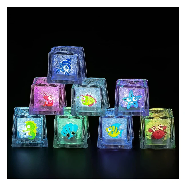 Bath Toys - Light Up Ice Cubes with Ocean Creature Pattern - Glowing Color Changing Lights - Gift for Baby Infant Toddler - Bathtub Toy for Bathroom Shower Game - Swimming Pool Party