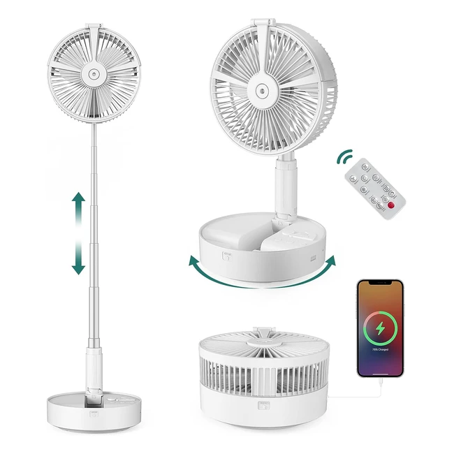 Ventilateur Portable Silencieux avec Télécommande - Rafow, Réf. XXXX - Ventilateur de Table Pliable, Oscillation Réglable en Hauteur