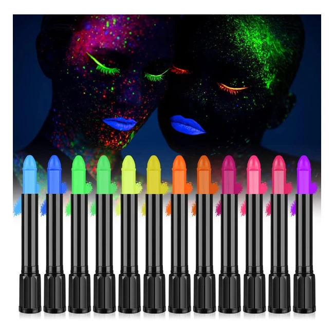 Peinture Fluorescents UV - 12 Crayons Non Toxiques pour le Visage et le Corps - 