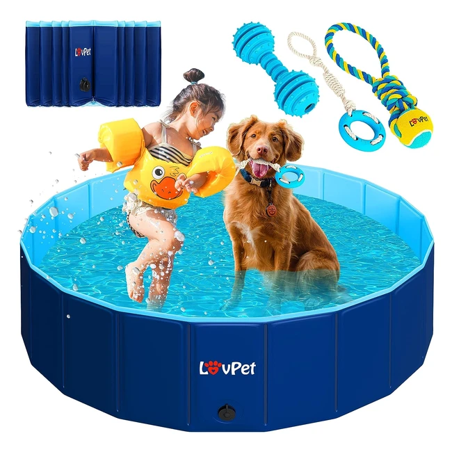 Piscina Plegable Lovpet para Perros Grandes y Pequeños - Resistente y Divertida - Incluye Juguetes - Azul Marino - L 120 cm