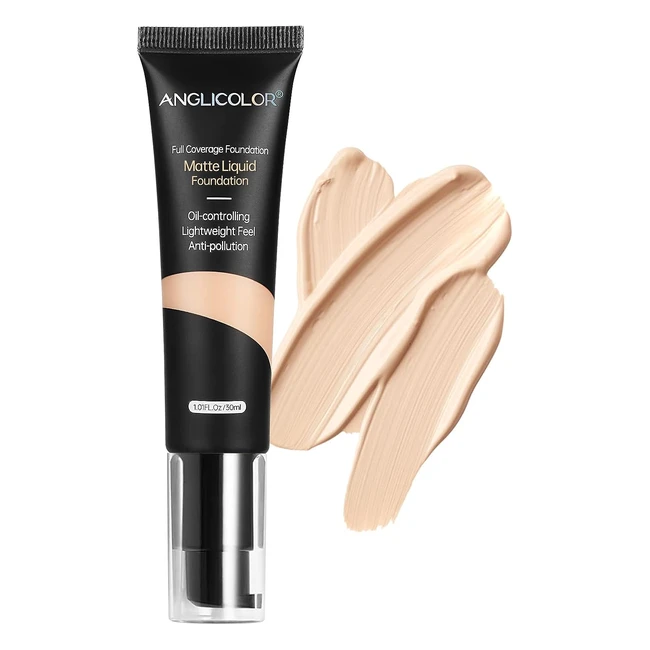 Anglicolor Soft Matte Liquid Foundation - Full Coverage, Long Lasting, Waterproof - 102 Nude