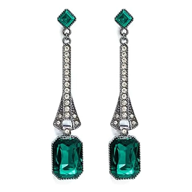 Jancosta Sterling Silver Plated Green Stone Pendant Earrings | Emerald Birthstone | Trendy Design