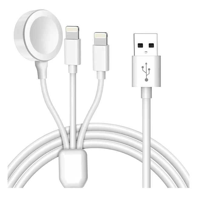 3 in 1 Charger Cables for Apple Watch, iPhone, and AirPods - Fast Charging, Magnetic Adsorption - White