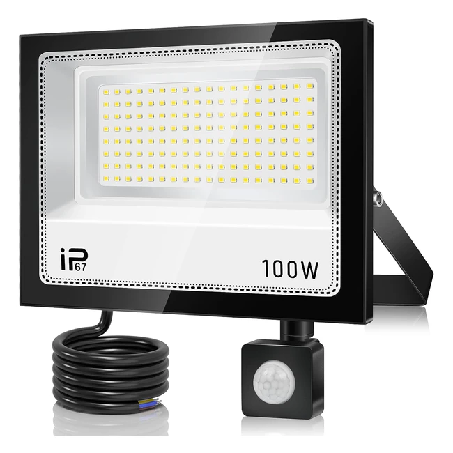Projecteur LED Extérieur avec Détecteur de Mouvement 100W 10000lm 7000K Blanc Froid Éclairage Extérieur IP67 Étanche Spot LED