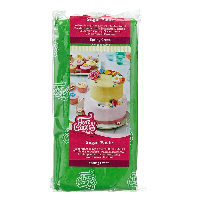 Funcakes Pasta di Zucchero Spring Green - Facile da Usare - Liscia, Flessibile, Morbida e Pieghevole - Halal, Kosher e Senza Glutine - 1000g