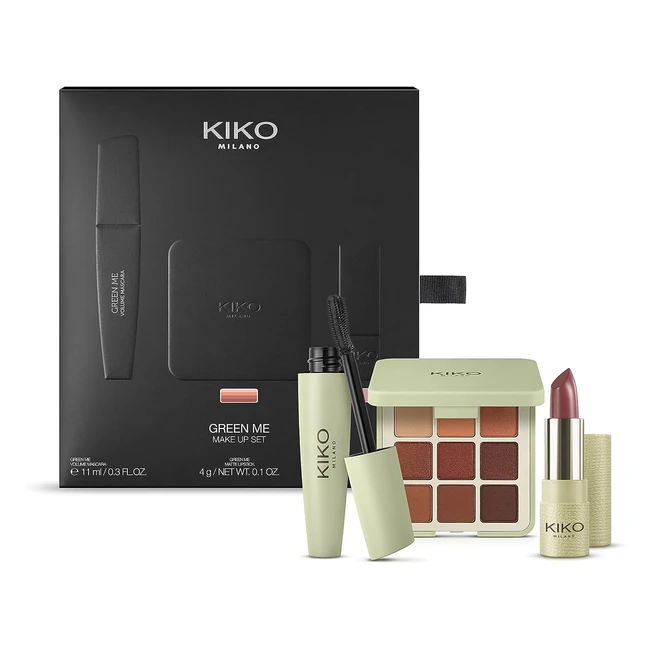 Kit Maquillage Kiko Milano Green Me - Palette Yeux, Mascara Volume, Rouge à Lèvres Mat
