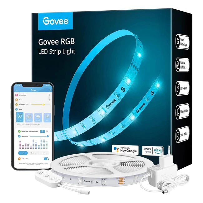 Ruban LED Govee 5m RGB WiFi avec Alexa et Google Assistant - Contrôle App Intelligent - 64 Scènes - Synchronisation Musicale
