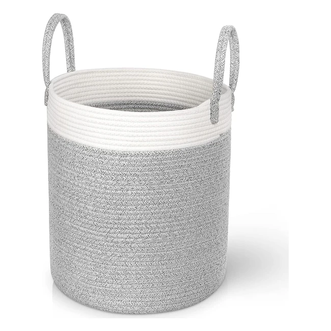 Panier à linge pliable 40L Larkumio avec corde en coton - Rangement jouet - Gris