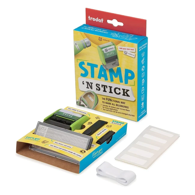 Trodat Stamp N Stick Uniform Stamper Set - Design Your Own Stamp - Dishwasher & Washing Machine Safe