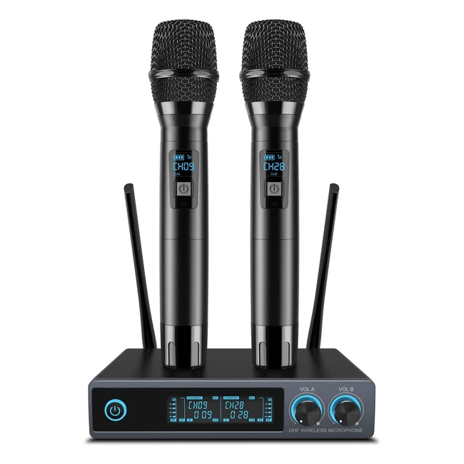Vegue UHF Wireless Microphone - Professional Dual Channel Handheld Mic System - Premium Sound Quality - 200ft Range