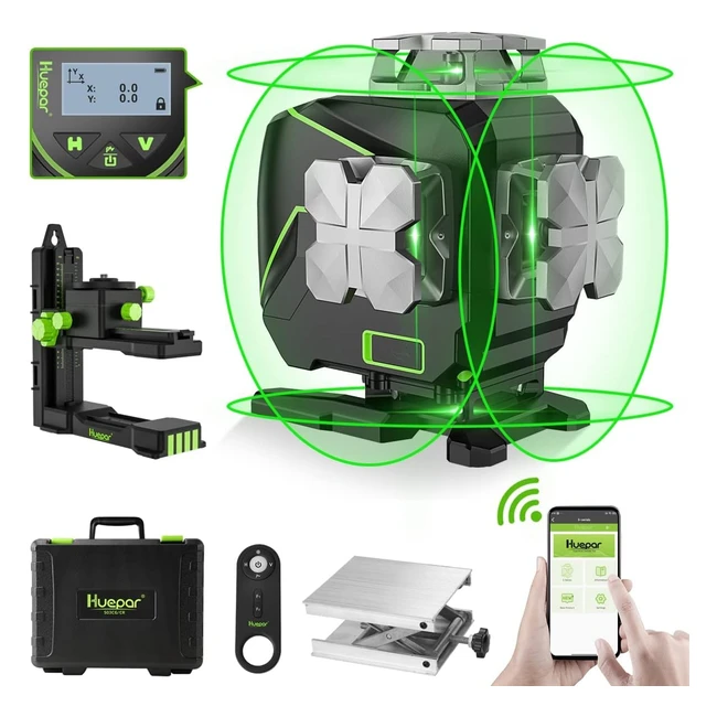 Niveau Laser Vert Huepar S04CG - Autonivelant, Bluetooth, Ligne Croisée, 360°
