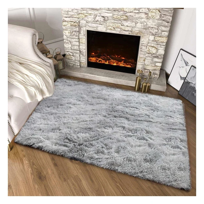 Large Shaggy Area Rug 120x170cm | Soft Fluffy Carpet | White Grey