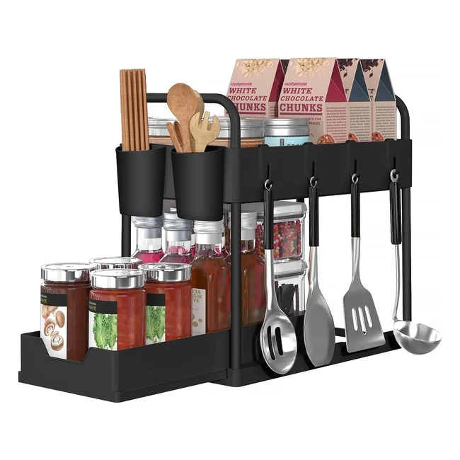 Scaffale Sottolavello Portaoggetti da Cucina - Organizzatore Sotto Lavabo - Mobiletto da Bagno - Ripiano Sotto il Lavandino - 2 Ripiani per Cosmetici e Spezie - Nero