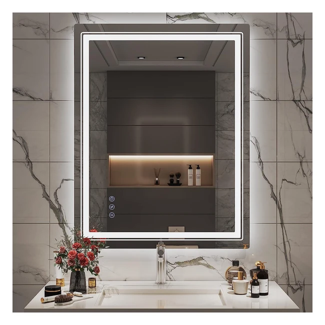 JVSISM Bathroom Mirror 600mm x 800mm LED Vanity Mirror - Antifog, Dimmable Light, Horizontal/Vertical