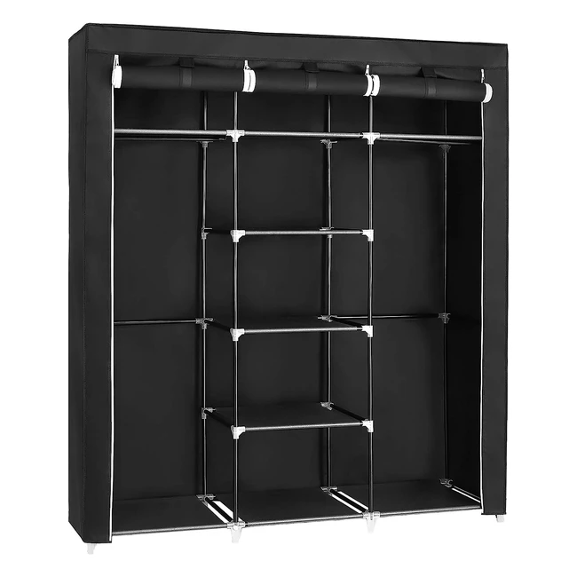 Songmics RYG12B Folding Wardrobe Fabric Cabinet - Foldable Coat Rack - 175 x 150 x 45 cm - Black Canvas