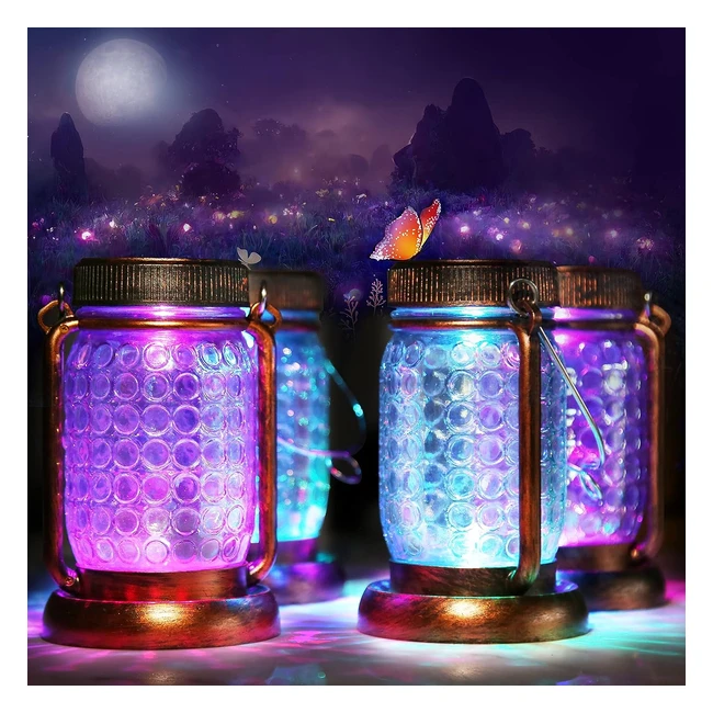 Lot de 4 Lanternes Solaires Extérieur - Lampe Solaire avec 7 Lumières RGB - Étanche IP65 - Décoration Jardin Patio