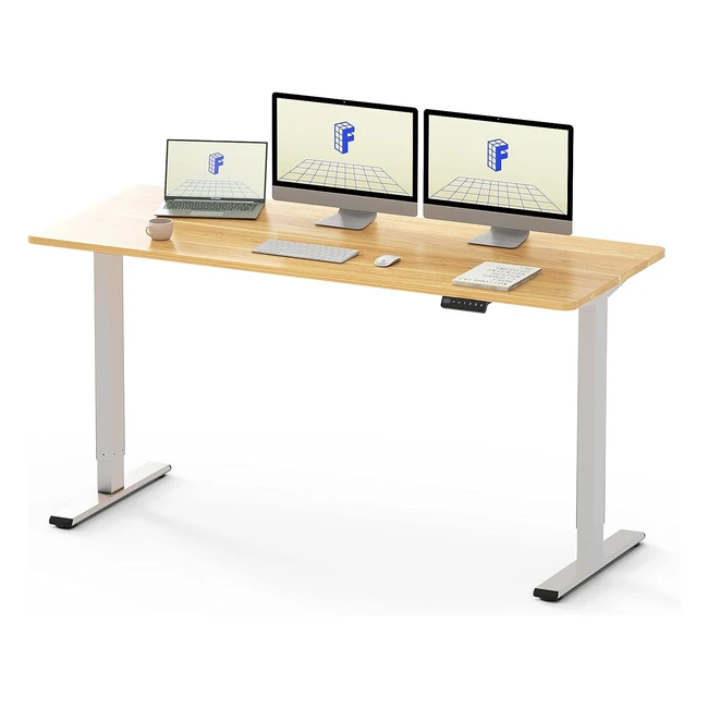 Flexispot Electric Standing Desk - Height Adjustable Sit Stand Desk - White Frame - 160x80cm Maple Desktop