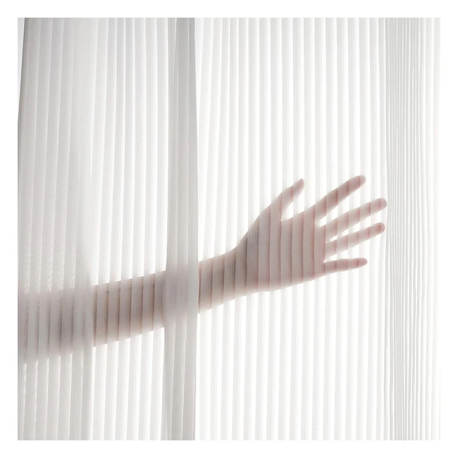 Rideau Blanc Voilage 140x160 cm - Motif Rayures Verticales - Doux et Léger - 2 Pièces