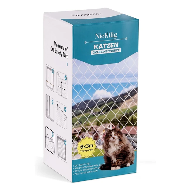 Red de protección para gatos Niekilig - Sin taladro - 6x3m - Transparente