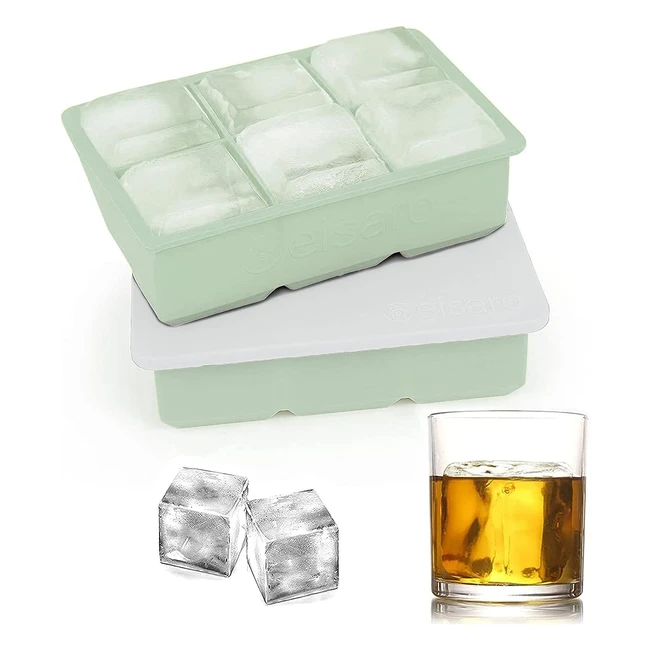 Large Ice Cube Tray 2 Pack - Eisaro Silicone Ice Cube Tray with Lid - Big Square Ice Cube Moulds - Easy Release - BPA Free