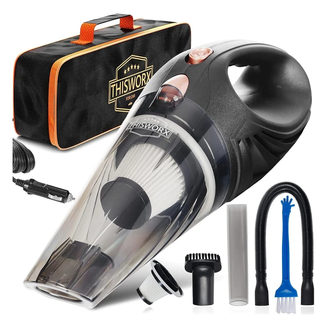 thisworx Car Vacuum Cleaner - Portable Lightweight Handheld Vacuums wStrong Suc