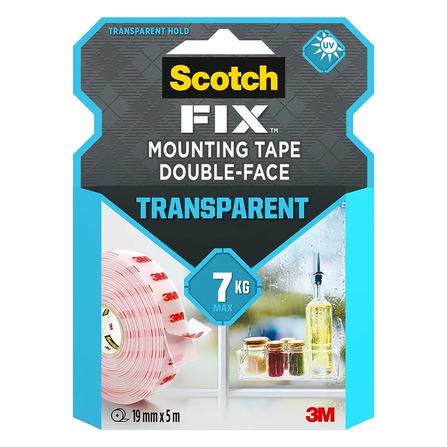 Cinta adhesiva ScotchFix transparente 19mm x 5m - Montaje permanente en vidrio, azulejos, acrílico y metal
