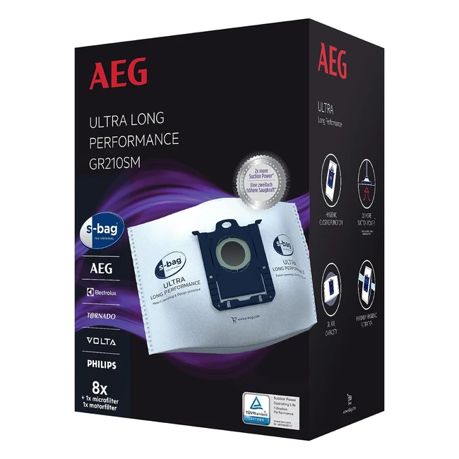 AEG GR210SM S-Bag Ultra Long Performance Staubsaugerbeutel Megapack 8 XXL Synthe
