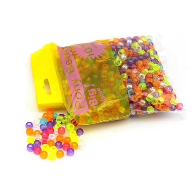 Pony Bead Big Value Pack - 1000pkg, Transparent Multicolor - Arkcraft