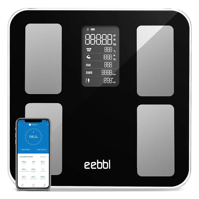 EEBBL Digital Smart Scale - Bluetooth Body Weight Bathroom Scale - BMI Weighing - 400 lbs - Black